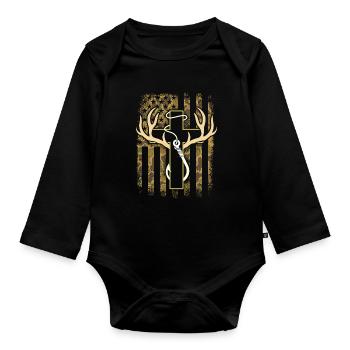Jagd Angeln Christ Kreuz Glaube Natur - Baby Bio-Langarm-Body - Schwarz - Vorne