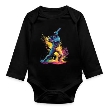 Baseball Players - Organic Longsleeve Baby Bodysuit - black - Front