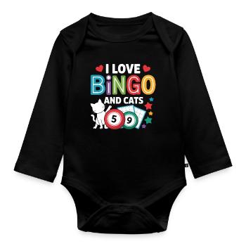 I Love Bingo And Cats - Organic Longsleeve Baby Bodysuit - black - Front