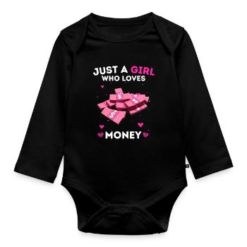 Only One Girl Loves Money – Pink Money - Organic Longsleeve Baby Bodysuit - black - Front