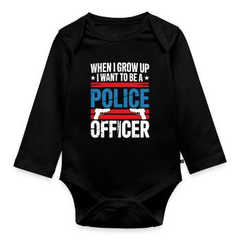 When I grow up - Police Officer Design - Organic Longsleeve Baby Bodysuit - black - Front