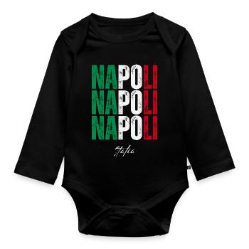 Naples Italy, souvenir of Naples - Organic Longsleeve Baby Bodysuit - black - Front