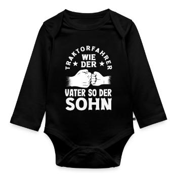 Tractor driver like father, like son - Organic Longsleeve Baby Bodysuit - black - Front