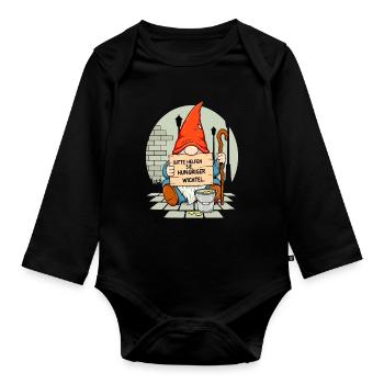 Hungery Gnome | Please help Gnome - Organic Longsleeve Baby Bodysuit - black - Front