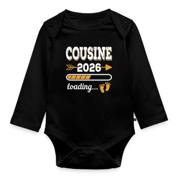 Cousine 2026 Loading Große Cousine Geschenk - Baby Bio-Langarm-Body - Schwarz - Vorne