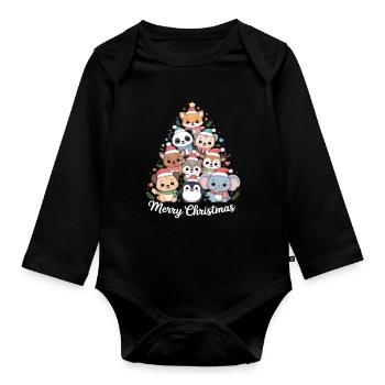 Sapin de Noël animal – Animaux de Noël mignons - Body Bébé bio manches longues - noir - Devant