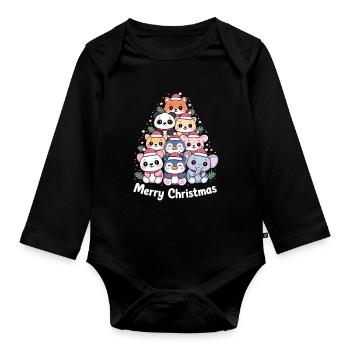 Sapin de Noël animal – Animaux de Noël mignons - Body Bébé bio manches longues - noir - Devant