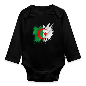 Algeria flag, torn style - Organic Longsleeve Baby Bodysuit - black - Front