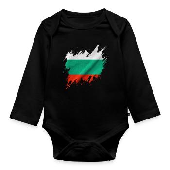 Bulgarische Flagge im zerrissenen Stil - Baby Bio-Langarm-Body - Schwarz - Vorne