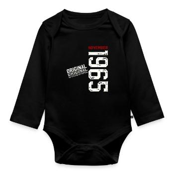 60. Geburtstag Original November Jahrgang 1965  - Baby Bio-Langarm-Body - Schwarz - Vorne