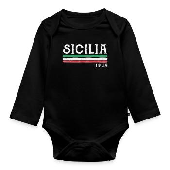 Sicilia Italia Distressed Flag - Organic Longsleeve Baby Bodysuit - black - Front