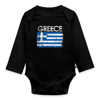 Distressed Griechenland Flagge Grafik - Baby Bio-Langarm-Body - Schwarz - Vorne