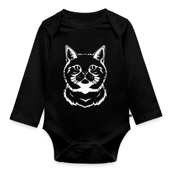 Katze Silhouette weiß Geschenk Katzenliebhaber - Baby Bio-Langarm-Body - Schwarz - Vorne