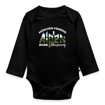 Alpenüberquerung 2026 München Venedig Wandern - Baby Bio-Langarm-Body - Schwarz - Vorne
