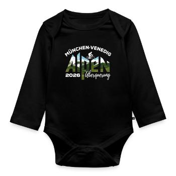 Alpenüberquerung 2026 München Venedig, Fahrrad - Baby Bio-Langarm-Body - Schwarz - Vorne
