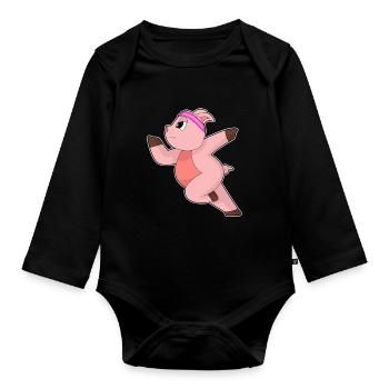 Pig Jogger Jogging Sport - Organic Longsleeve Baby Bodysuit - black - Front