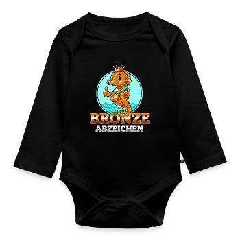 Seepferdchen Bronze Abzeichen Schwimmkurs  - Baby Bio-Langarm-Body - Schwarz - Vorne