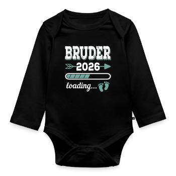 Brother 2026 Loading Siblings-to-be Gift - Organic Longsleeve Baby Bodysuit - black - Front
