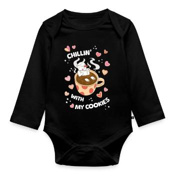 Chillin'with my Cookies - Christmas with family - Organic Longsleeve Baby Bodysuit - black - Front