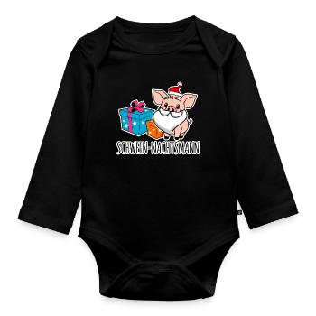 Fröhliche Weihnachten mit dem Schwein-Nachtsmann! - Baby Bio-Langarm-Body - Schwarz - Vorne