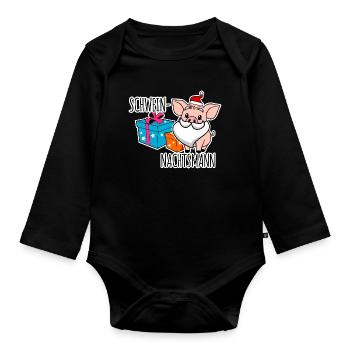 Fröhliche Schweinnachten mit dem Schweinnachtsmann - Baby Bio-Langarm-Body - Schwarz - Vorne