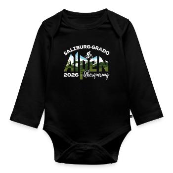 Alpenüberquerung 2026 Salzburg Grado Fahrrad - Baby Bio-Langarm-Body - Schwarz - Vorne