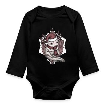 Funny Axolotl Christmas Shirt - Organic Longsleeve Baby Bodysuit - black - Front