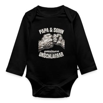 Papa und Sohn Faust gemeinsam unschlagbar - Baby Bio-Langarm-Body - Schwarz - Vorne