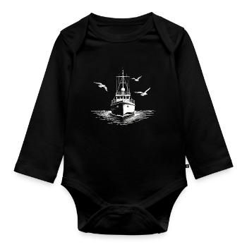 Fishing Cutter Trawler Fishing Sea - Organic Longsleeve Baby Bodysuit - black - Front