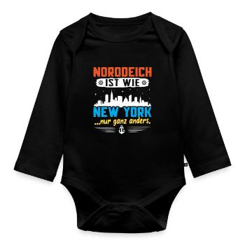 NORDDEICH IST WIE NEW YORK NUR GANZ ANDERS - Baby Bio-Langarm-Body - Schwarz - Vorne