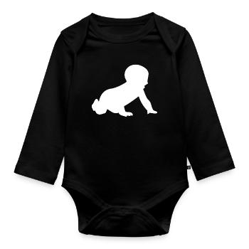 Crawling baby silhouette - Organic Longsleeve Baby Bodysuit - black - Front