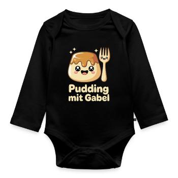 Pudding with fork - Organic Longsleeve Baby Bodysuit - black - Front