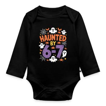 Haunted by 6-7 Halloween Math Pun Design - Organic Longsleeve Baby Bodysuit - black - Front