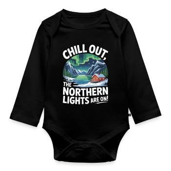 Chill Out - The Northern Lights Are On! - Organic Longsleeve Baby Bodysuit - black - Front