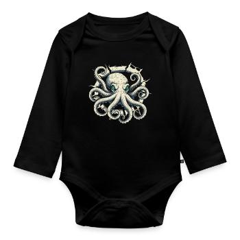 Octopus peeking out of crack - octopus tentacle - Organic Longsleeve Baby Bodysuit - black - Front