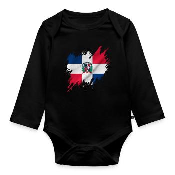 Dominikanische Flagge, zerrissener Stil - Baby Bio-Langarm-Body - Schwarz - Vorne
