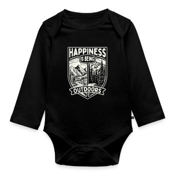 Glück ist, draußen zu sein, Natur, Wandern, Humor, - Baby Bio-Langarm-Body - Schwarz - Vorne