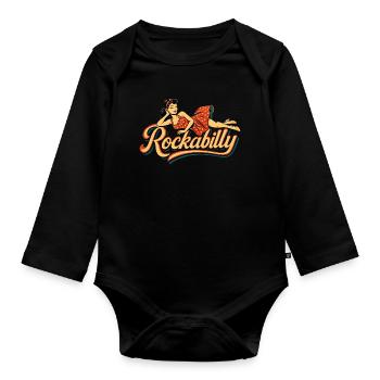 Rockabilly Frau 50er liegend Petticoat Geschenk - Baby Bio-Langarm-Body - Schwarz - Vorne