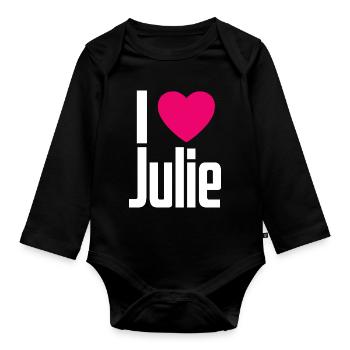 J’aime Julie Coeur rose J’aime Julie - Body Bébé bio manches longues - noir - Devant