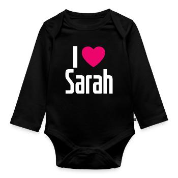 I Love Sarah Pinkes Herz Ich liebe Sarah - Baby Bio-Langarm-Body - Schwarz - Vorne