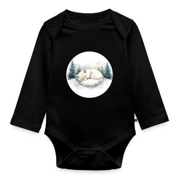 Arctic Fox Snowsleep Watercolor - Organic Longsleeve Baby Bodysuit - black - Front