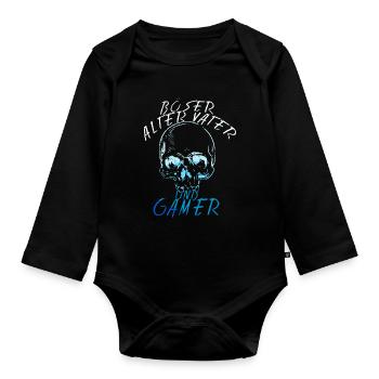 Gamer Gaming Vater Vatertag Spruch Zocken Papa - Baby Bio-Langarm-Body - Schwarz - Vorne