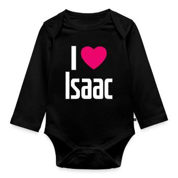 I Love Isaac Pinkes Herz Ich liebe Isaac - Baby Bio-Langarm-Body - Schwarz - Vorne