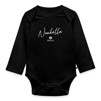 Neukölln - Berlin Flagge - Berliner Bär - Baby Bio-Langarm-Body - Schwarz - Vorne