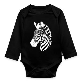 Zebra Zebrakopf T-shirt Geschenk - Baby Bio-Langarm-Body - Schwarz - Vorne