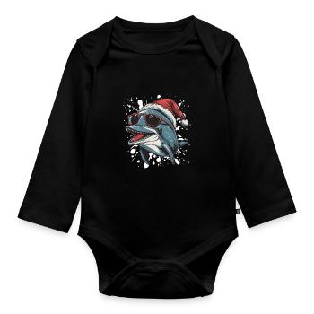 Dolphin Christmas Funny - Organic Longsleeve Baby Bodysuit - black - Front