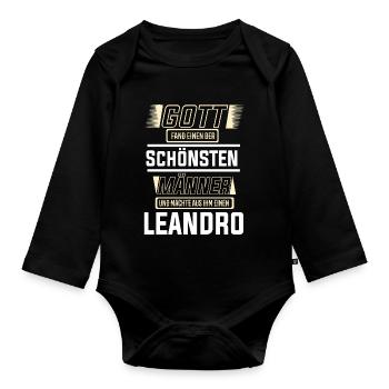 Leandro the Most Beautiful Man Shaped by God Design - Organic Longsleeve Baby Bodysuit - black - Front