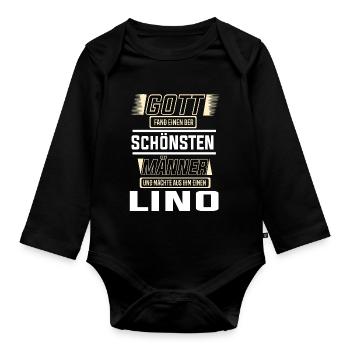 Lino the Most Beautiful Man Shaped by God Design - Organic Longsleeve Baby Bodysuit - black - Front