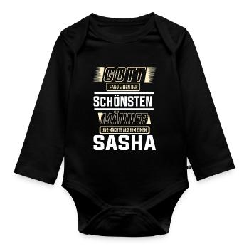 Sasha the Most Beautiful Man of God Shaped Design - Organic Longsleeve Baby Bodysuit - black - Front