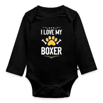 J’adore mon boxer - Body Bébé bio manches longues - noir - Devant